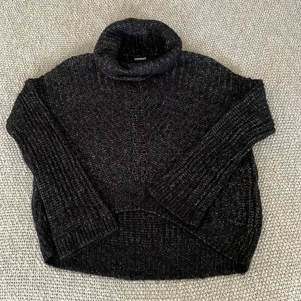 Black slouchy turtleneck sweater